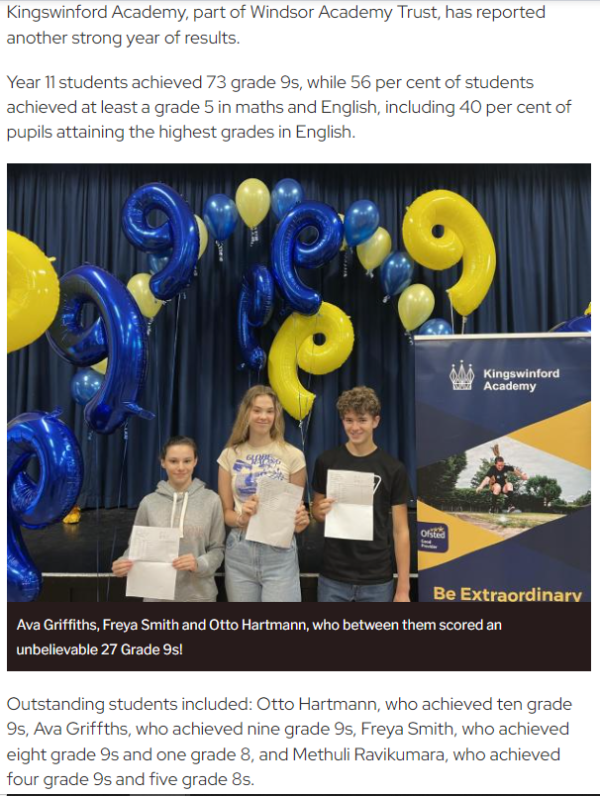 Year 11 Results in the Press! Kingswinford Academy
